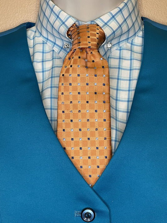 TIE ORANGE WITH BLUE SQUARES