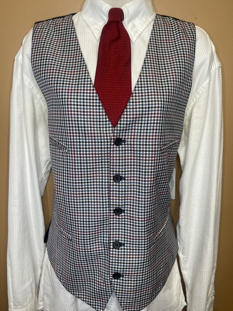 MENS VEST MAROON,BLUE BLACK PLAID BECKER BROTHERS