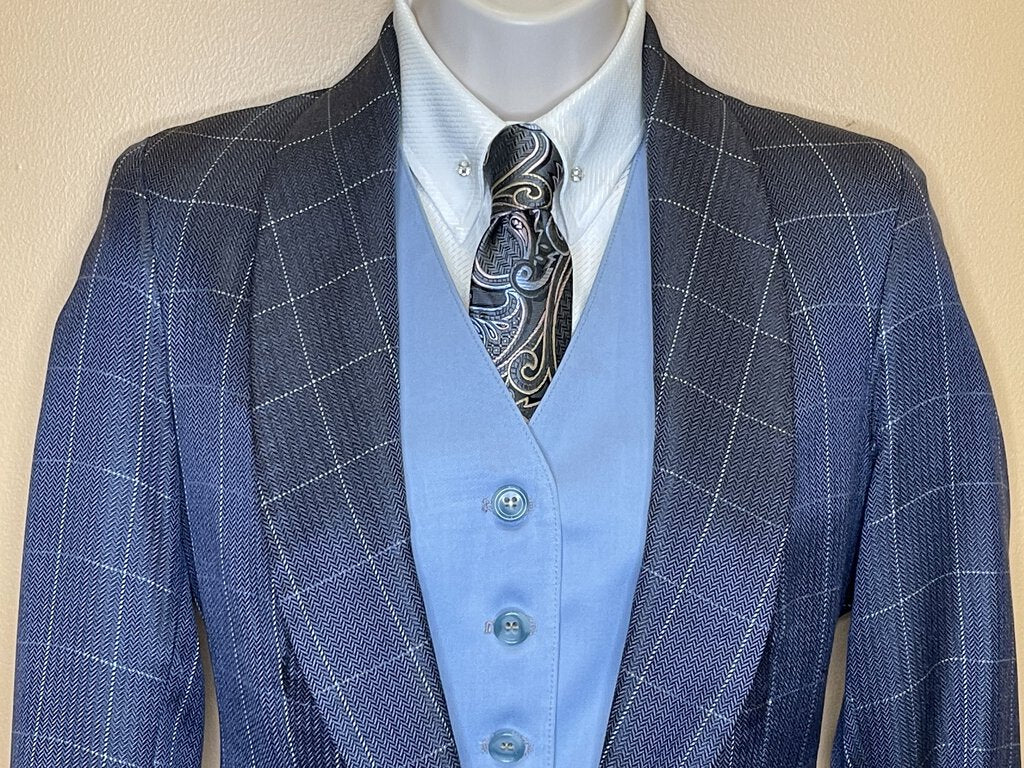 BLUE WITH SILVER WINDOWPANE DAY COAT CM