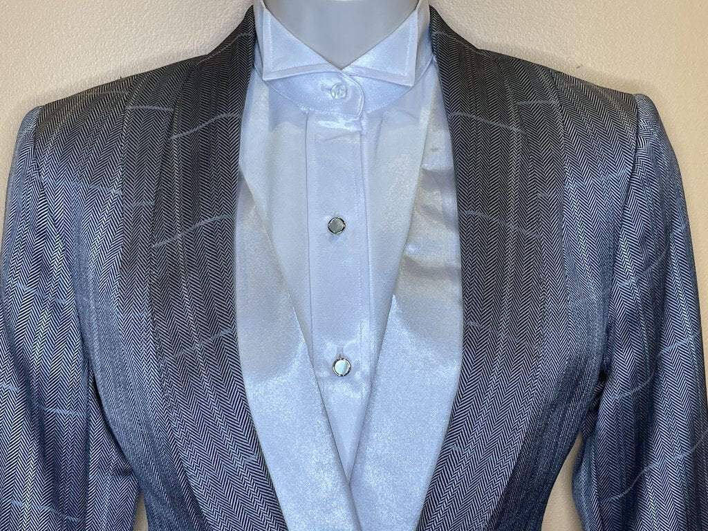 SILVER/BLUE HERRINGBONE DAY COAT WITH WINDOWPANE