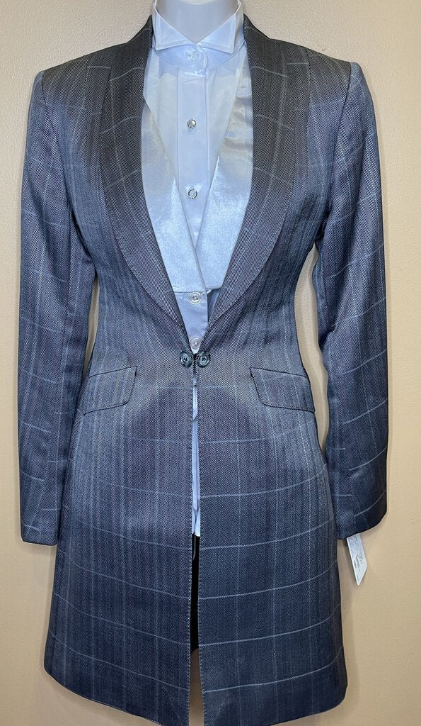 SILVER/BLUE HERRINGBONE DAY COAT WITH WINDOWPANE