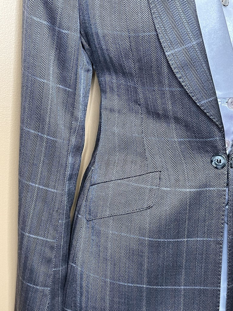 SILVER/BLUE HERRINGBONE DAY COAT WITH WINDOWPANE