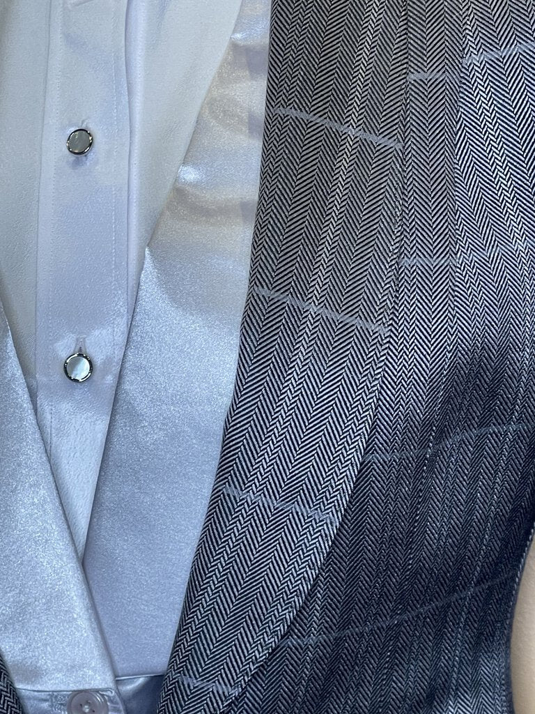 SILVER/BLUE HERRINGBONE DAY COAT WITH WINDOWPANE