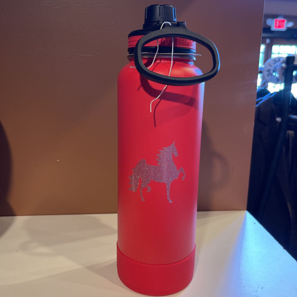 WATER BOTTLE 40OZ. BLACK WITH SILVER GLITTER HORSE