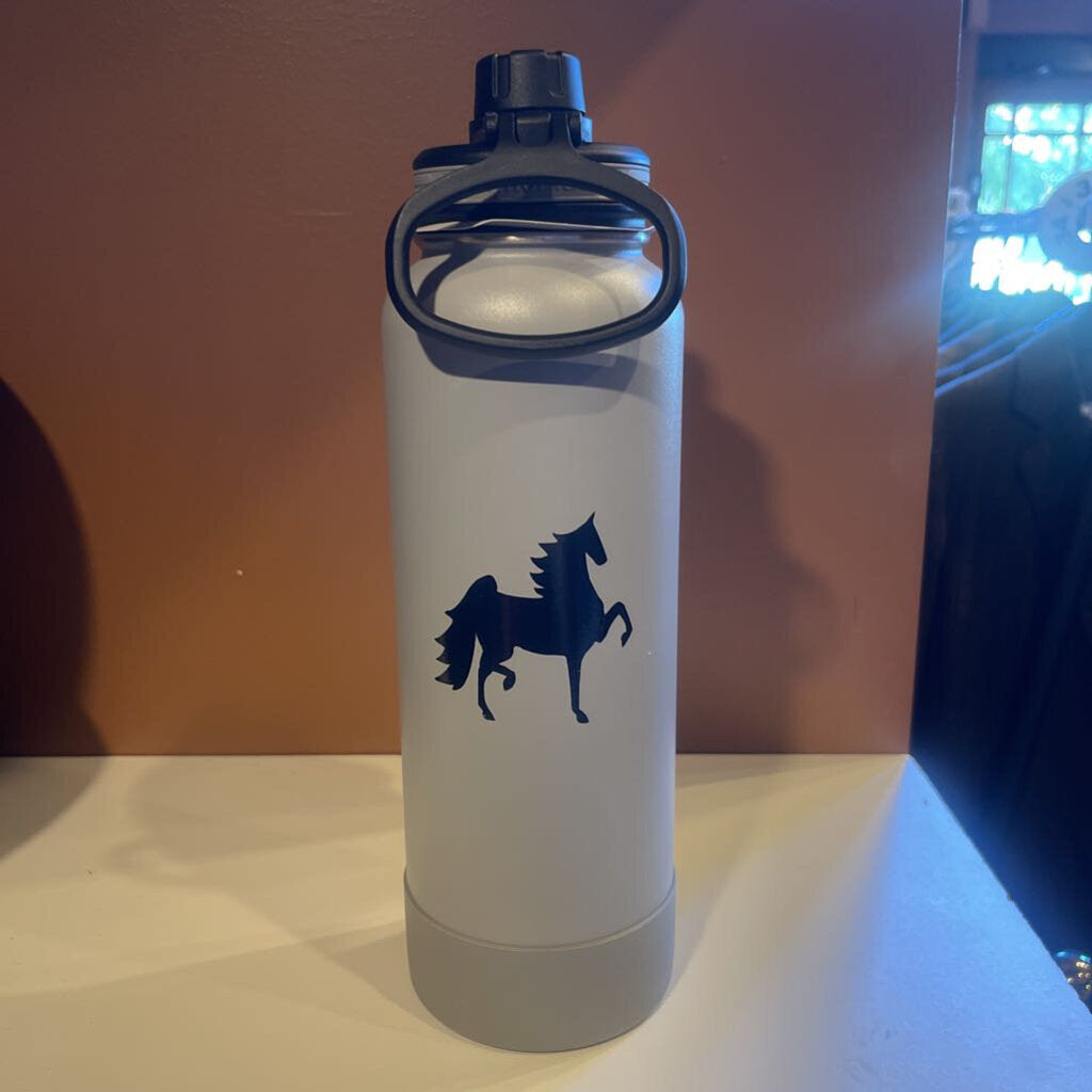 WATER BOTTLE 40OZ. BLACK WITH SILVER GLITTER HORSE