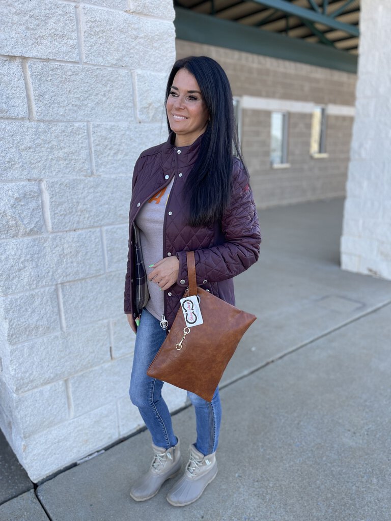 OVERSIZED WRISTLET SNAFFLE BIT PURSE BROWN