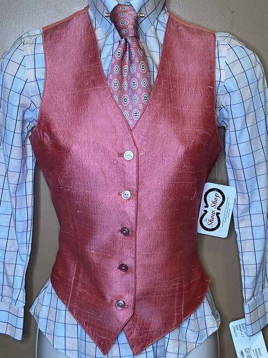 PEACH AND BLUE PLAID SHIRT CUSTOM SHIRT CORP