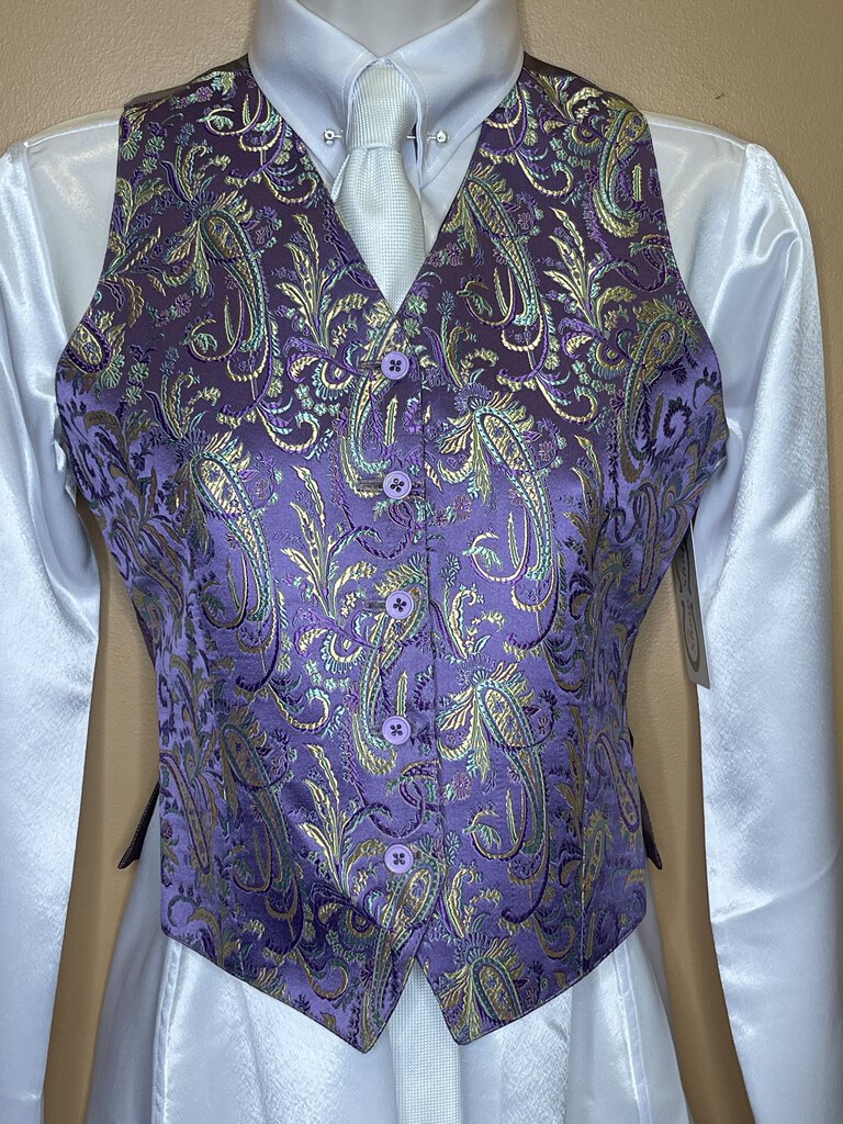 PURPLE, GOLD, TEAL PAISLEY VEST MARSHA DEARRIAGA