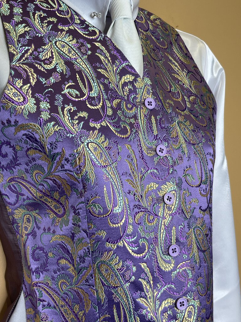 PURPLE, GOLD, TEAL PAISLEY VEST MARSHA DEARRIAGA