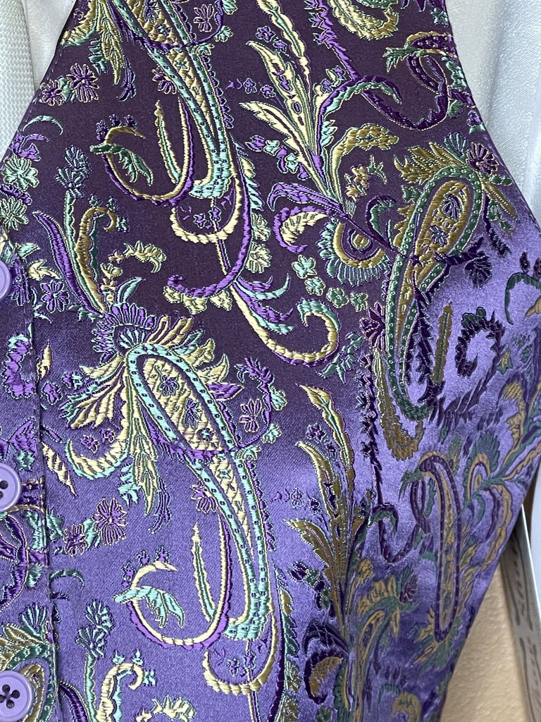 PURPLE, GOLD, TEAL PAISLEY VEST MARSHA DEARRIAGA