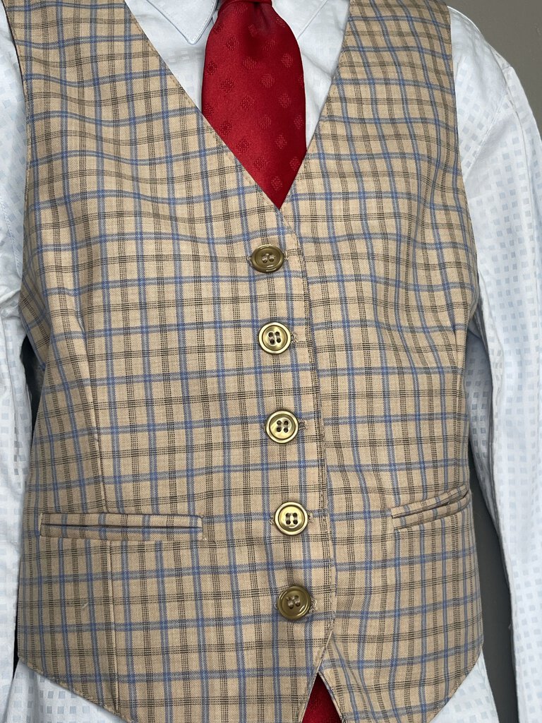 BLUE AND TAN PLAID BECKER BROTHERS VEST