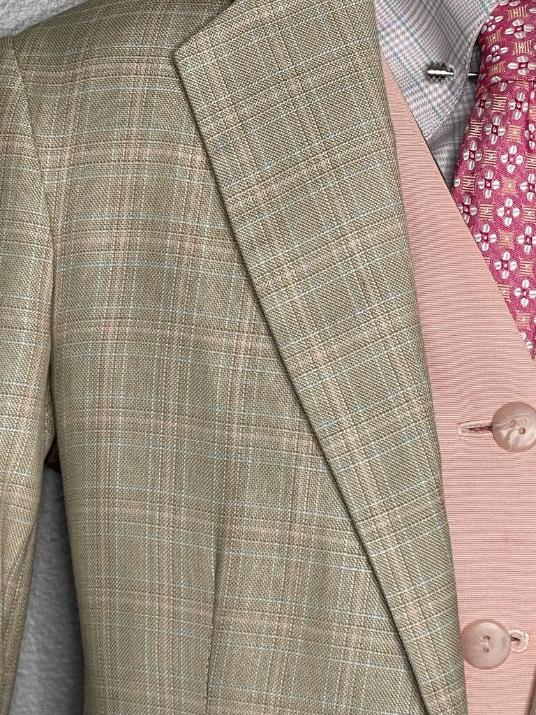 TAN WITH BLUE/PINK PLAID BECKER BROTHERS DAY SUIT