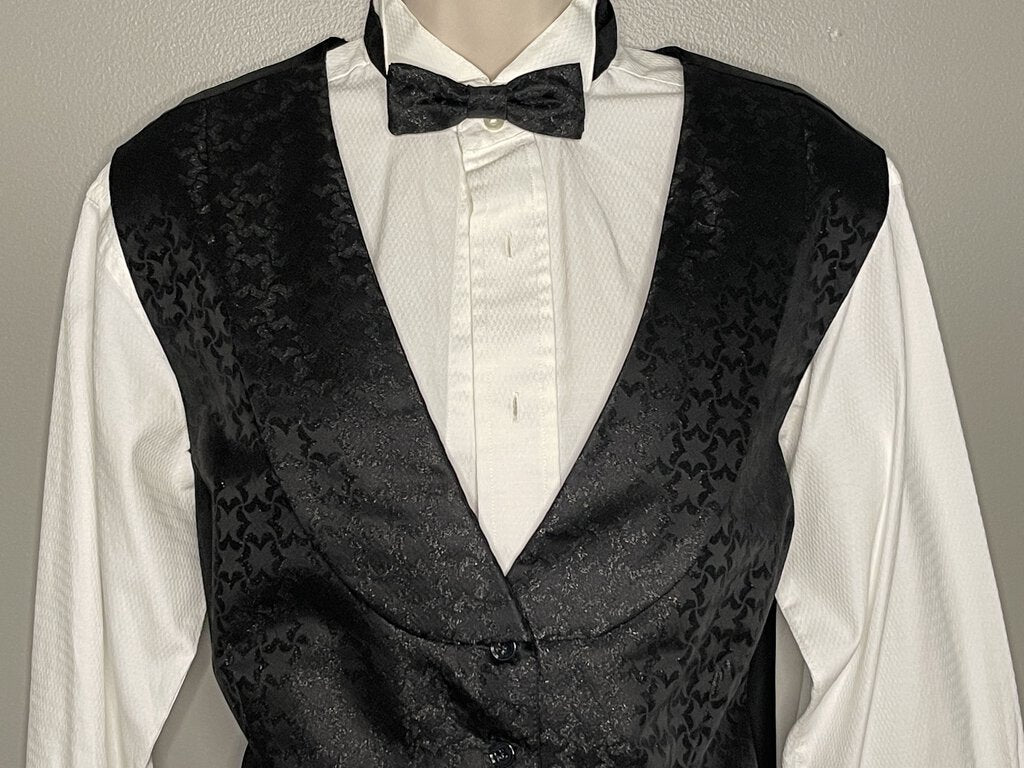 BLACK WITH BLACK METALLIC PATTERN HAWKWOOD FORMAL VEST W/ 2 BOWTIES