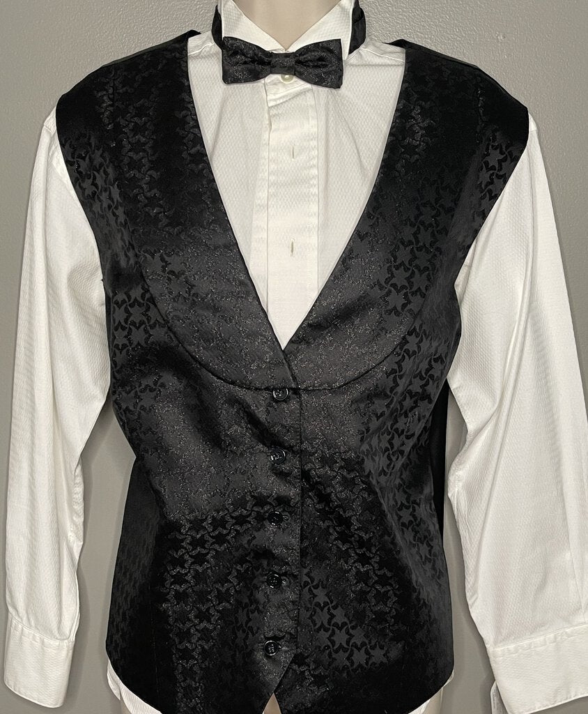 BLACK WITH BLACK METALLIC PATTERN HAWKWOOD FORMAL VEST W/ 2 BOWTIES