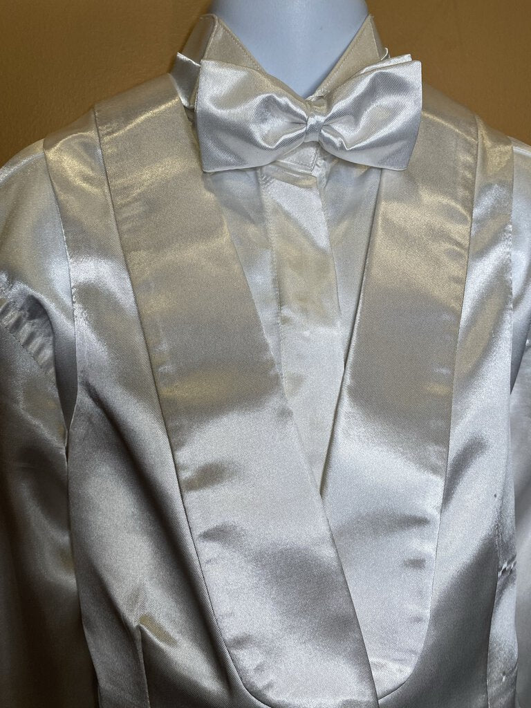 WHITE SATIN FORMAL VEST,SHIRT, BOWTIE COMBO BECKER BROTHERS