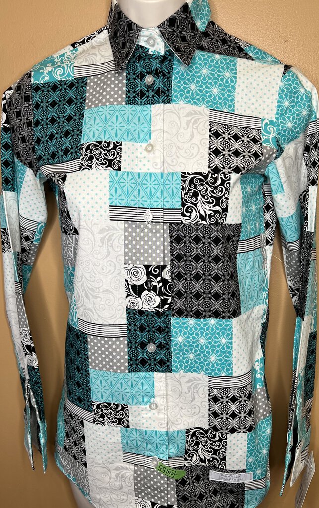 TEAL AND BLACK PATCHWORK SHIRT