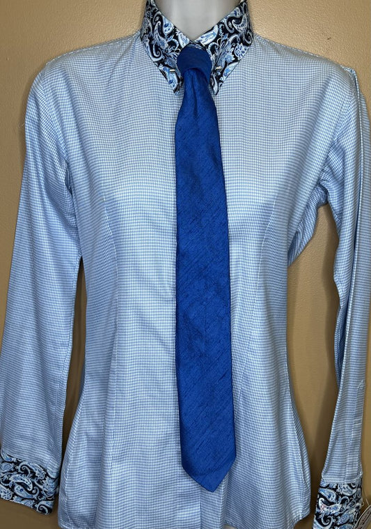 BLUE HOUNDSTOOTH WITH PAISLEY COLLAR SHIRT MARSHA SHEPPARD