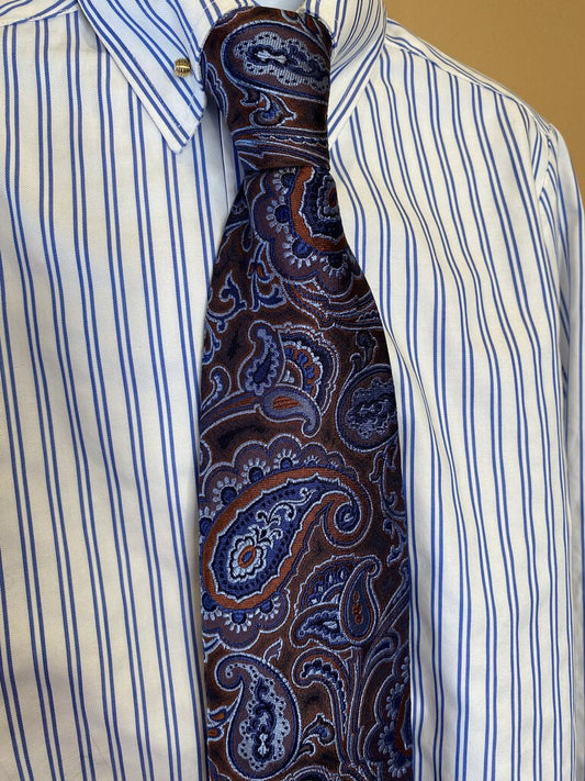 TIE BLUE BROWN PAISLEY DEREGNAUCOURT