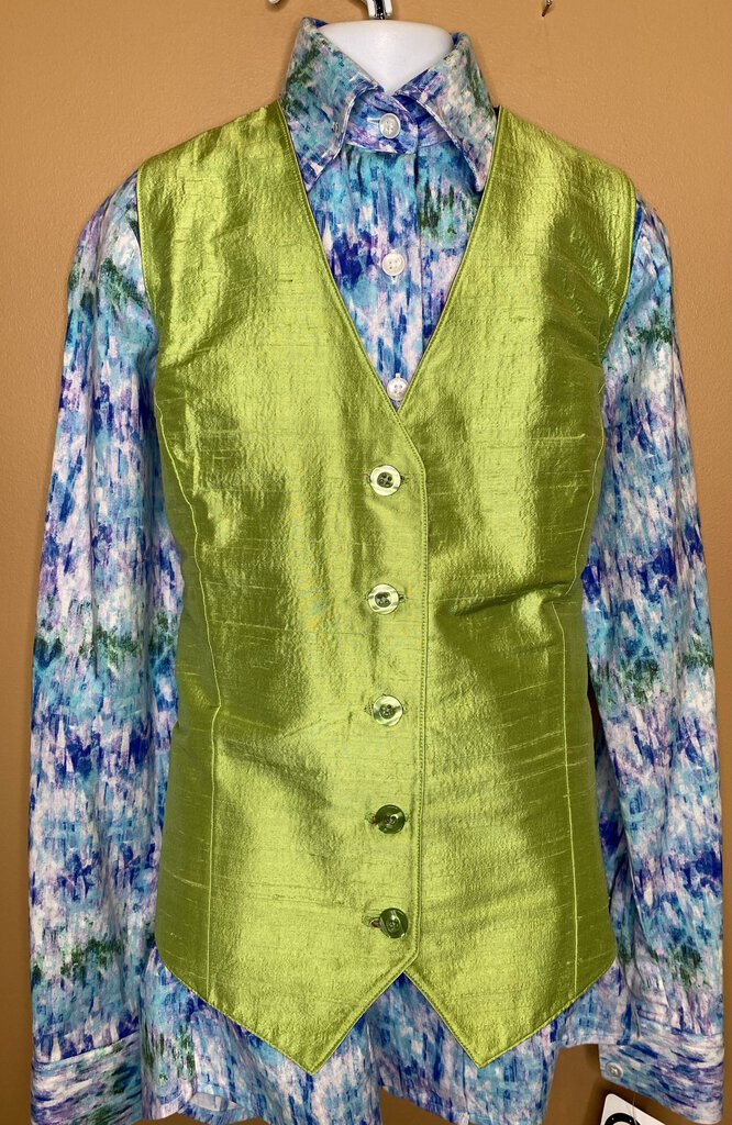 GREEN AND PINK REVERSIBLE DUPIONI SILK VEST