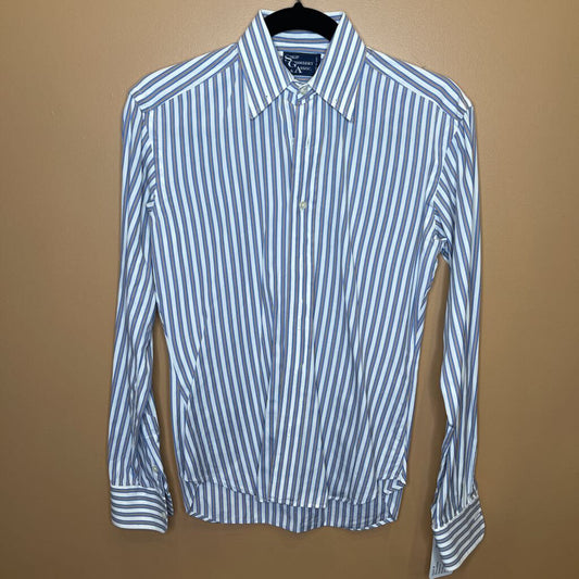 SHIRT BLUE WITH TAN STRIPE