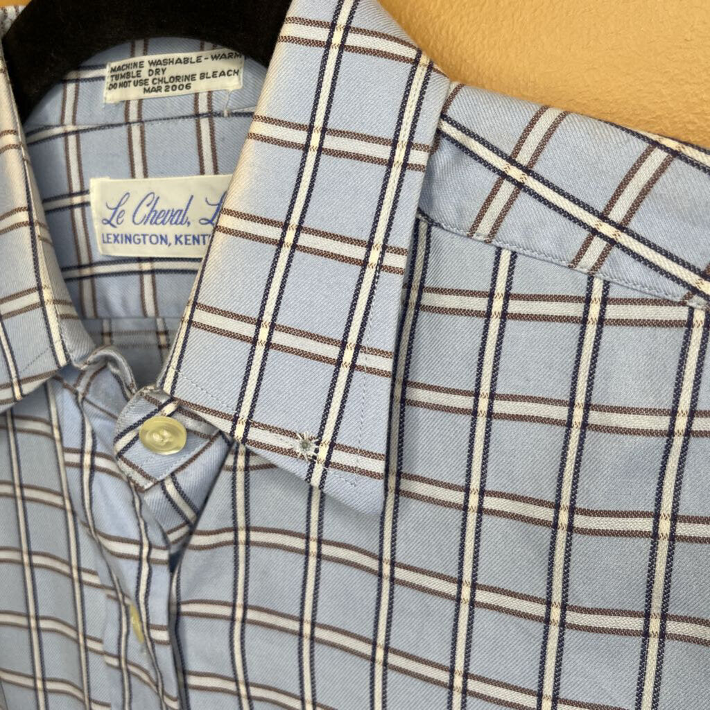 SHIRT LECHEVAL BLUE WITH BLUE/BROWN CHECK